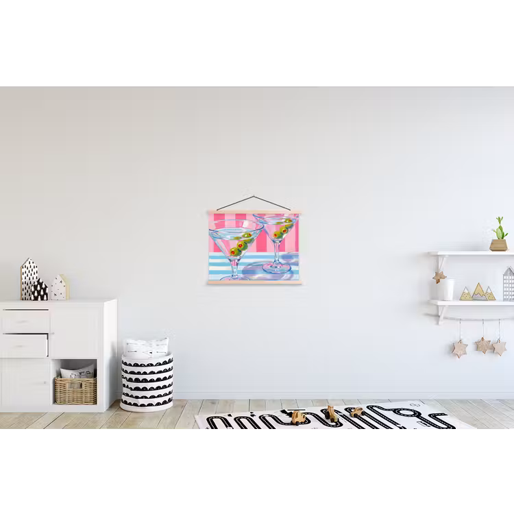 Cocktail - Olijven - Kunst - Modern - Roze textielposter latten blank klein -kinderkamer