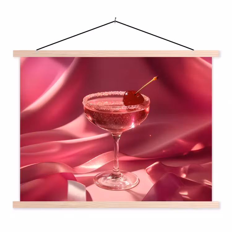 Cocktail - Pink - Luxe textielposter latten blank klein -3d