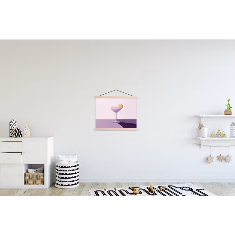 Cocktail - Paars - Minimalistisch - Citroen textielposter latten blank klein -kinderkamer