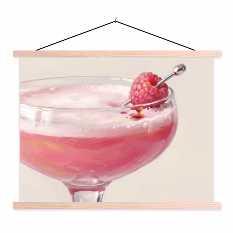 Cocktail - Framboos - Drank - Modern - Roze textielposter latten blank klein -3d