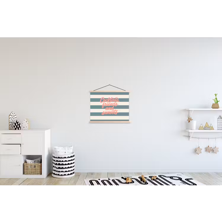 Cocktails - Strepen - Blauw - Koraal textielposter latten blank klein -kinderkamer