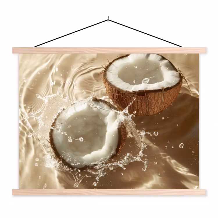 Kokosnoot - Water - Beige - Spetters textielposter latten blank klein -3d