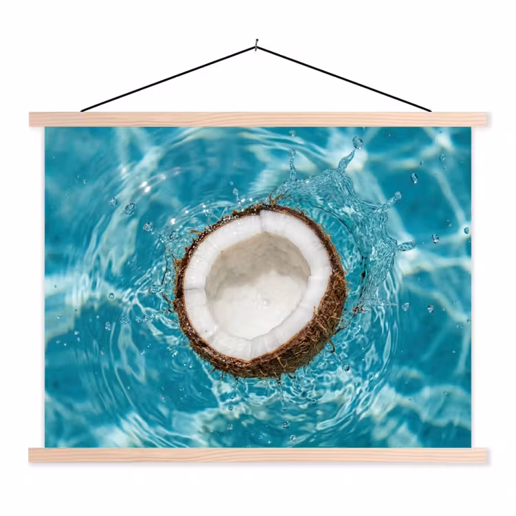 Kokosnoot - Water - Wit textielposter latten blank klein -3d