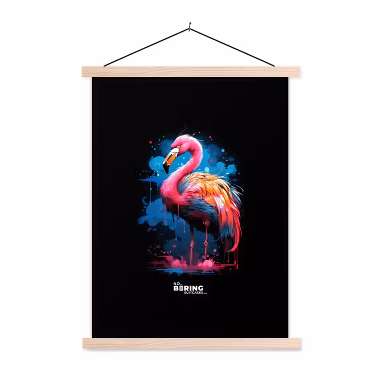 Gekleurde flamingo voor een verfexplosie textielposter latten blank klein -3d