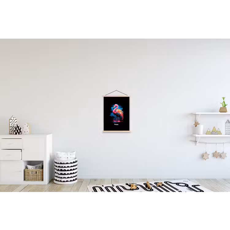 Gekleurde flamingo voor een verfexplosie textielposter latten blank klein -kinderkamer