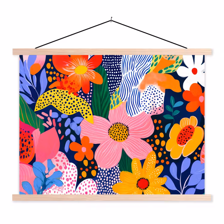 Kleurrijk - Bloemen - Abstract - Stippen textielposter latten blank klein -3d