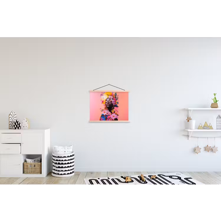 Kleurrijk - Bloemen - Vrouw - Zon textielposter latten blank klein -kinderkamer