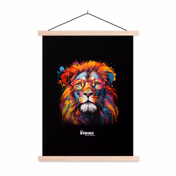 Kleurrijke leeuw in graffiti stijl textielposter latten blank klein -3d