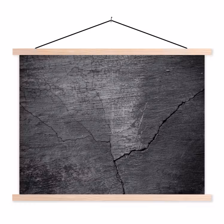 Beton - Zwart - Scheur textielposter latten blank klein -3d