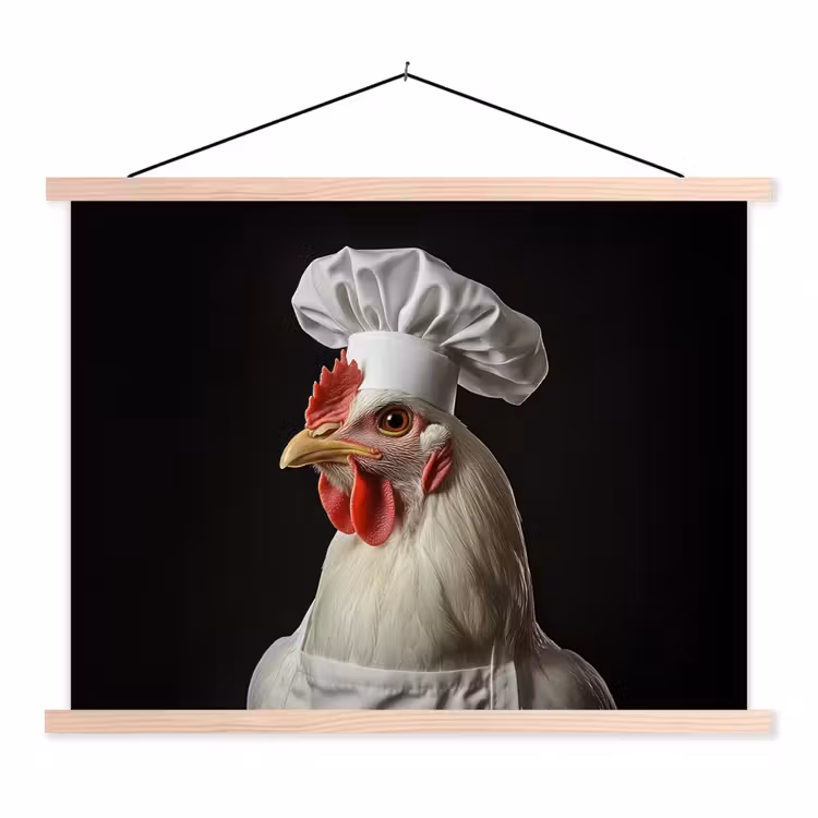 Kok - Rood - Kip textielposter latten blank klein -3d