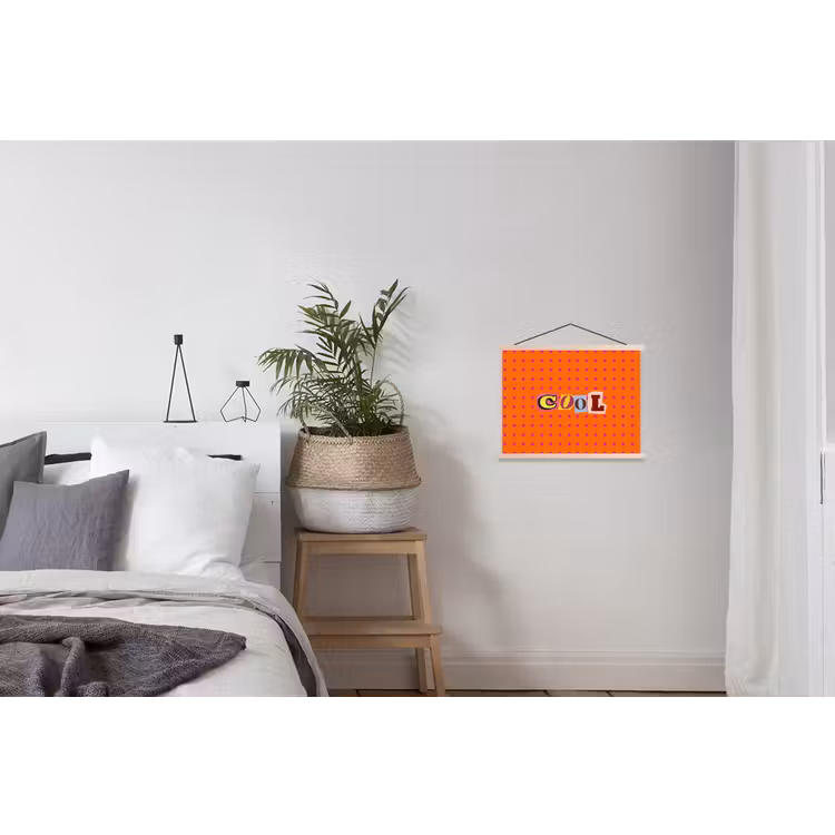 Cool - Stippen - Oranje textielposter latten blank klein -woonkamer