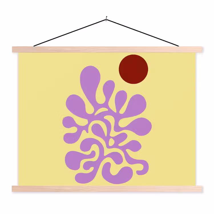 Koraal - Cirkel - Abstract - Geel textielposter latten blank klein -3d