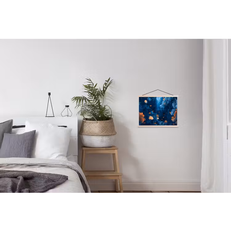 Koraalrif - Vissen - Oceaan - Blauw textielposter latten blank klein -woonkamer
