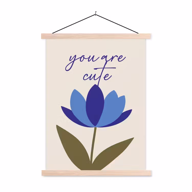 Korenbloem - Valentijn - Bloem - Blauw textielposter latten blank klein -3d