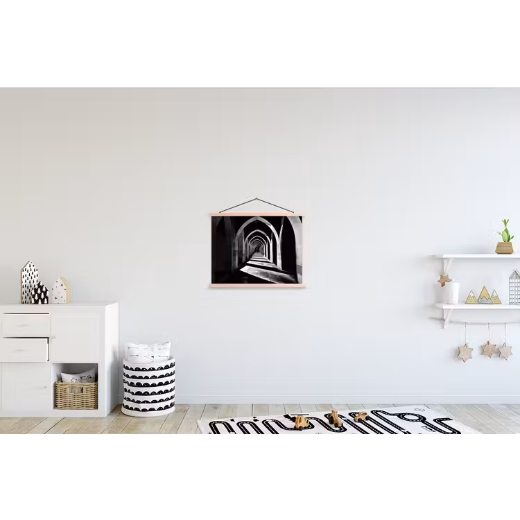 Gang - Bogen - Schaduw - Diepte textielposter latten blank klein -kinderkamer