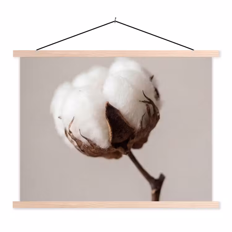 Katoenbol - Minimalistisch - Wit textielposter latten blank klein -3d