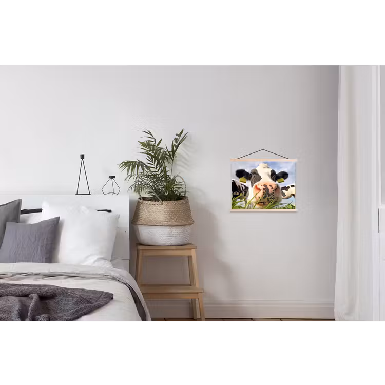 Koe - Boerderij - Gras - Dieren textielposter latten blank klein -woonkamer