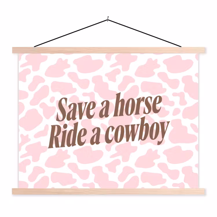 Koeienprint - Roze - Cowboy - Horse textielposter latten blank klein -3d