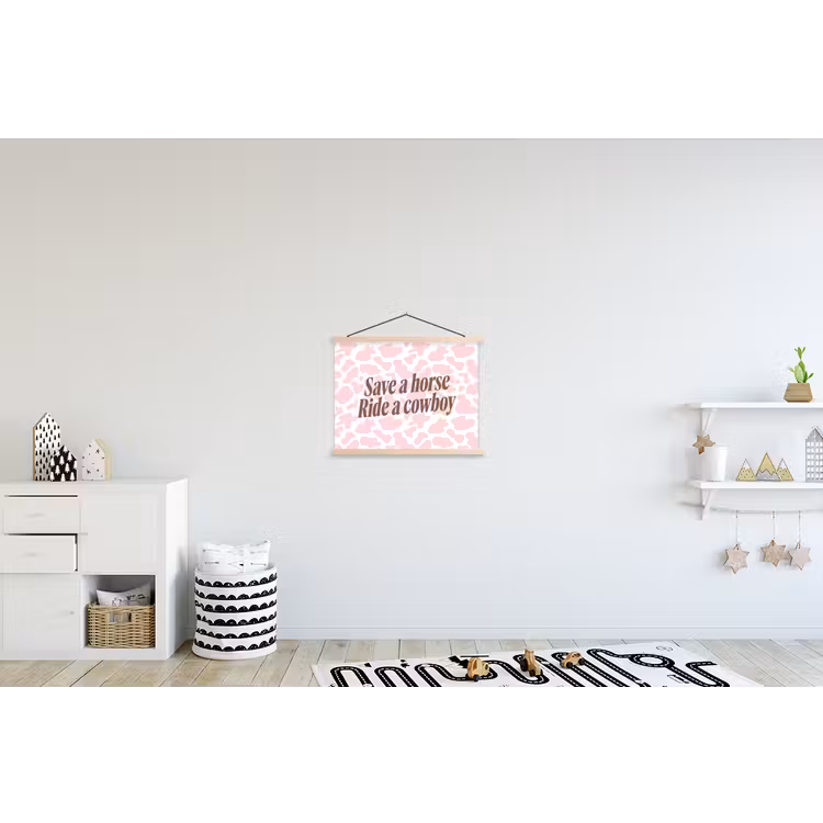 Koeienprint - Roze - Cowboy - Horse textielposter latten blank klein -kinderkamer