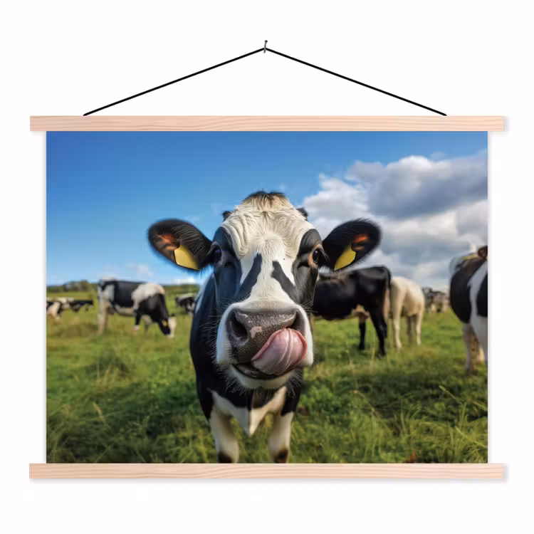 Koe - Tong - Weide textielposter latten blank klein -3d