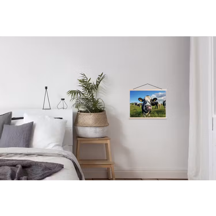 Koe - Tong - Weide textielposter latten blank klein -woonkamer