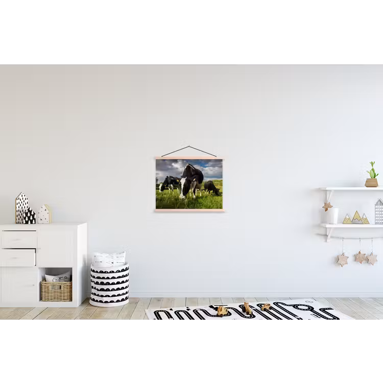 Koeien - Dieren - Gras - Weiland - Boerderij textielposter latten blank klein -kinderkamer