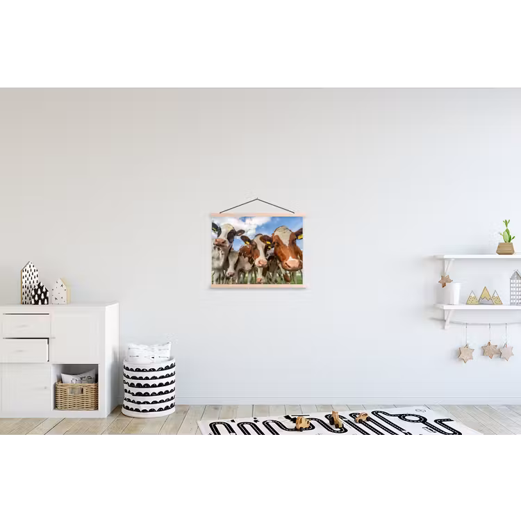 Koeien - Dieren - Weiland - Natuur textielposter latten blank klein -kinderkamer