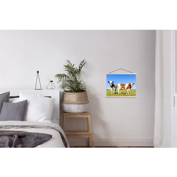 Koeien - Boerderij - Gras- Natuur - Dieren textielposter latten blank klein -woonkamer