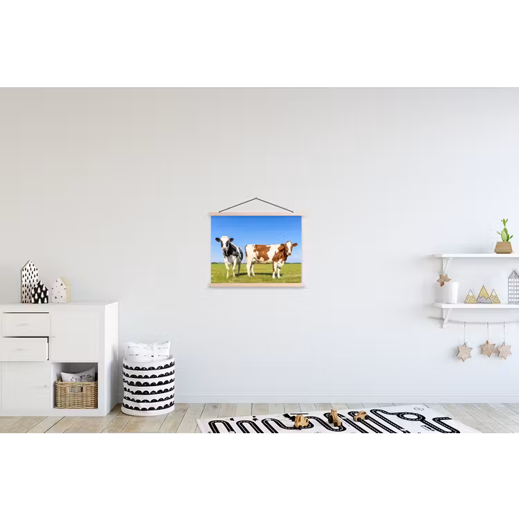 Koeien - Boerderij - Gras- Natuur - Dieren textielposter latten blank klein -kinderkamer