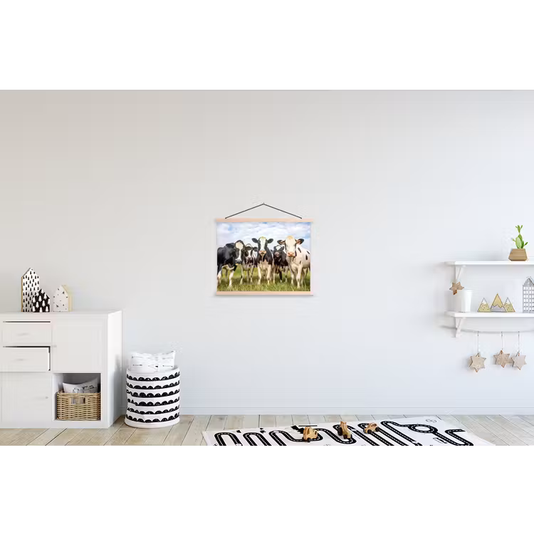 Koeien - Weiland - Dieren - Natuur - Gras textielposter latten blank klein -kinderkamer