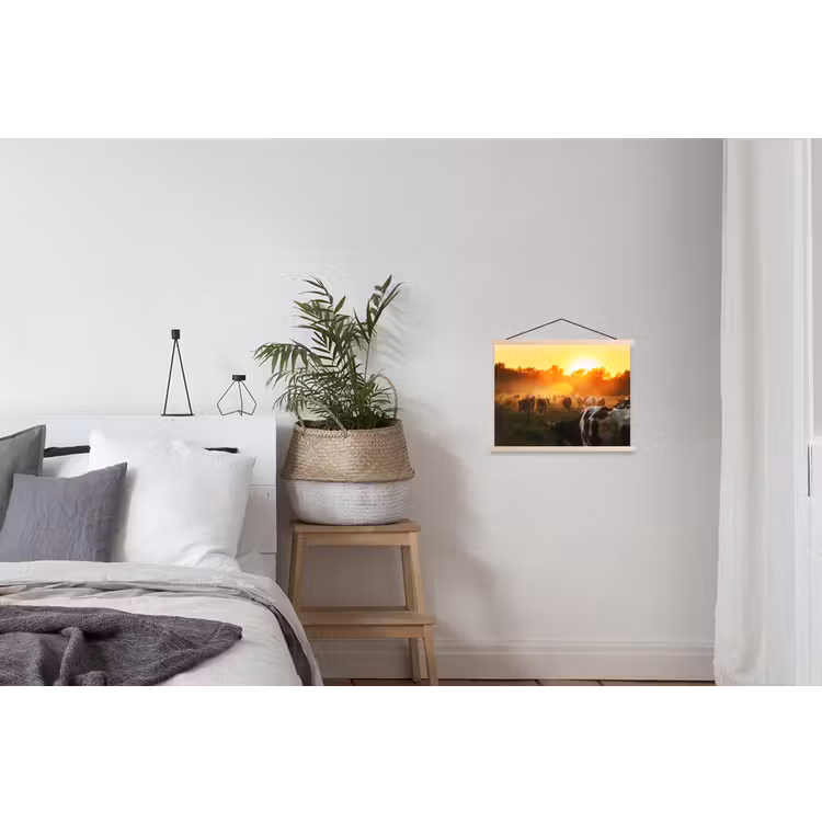 Koeien - Zonsondergang - Weiland - Dieren textielposter latten blank klein -woonkamer