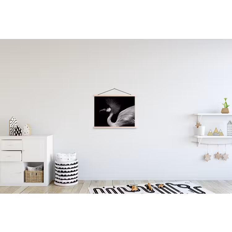 Kraanvogel - Zwart - Wit - Vogel - Dieren textielposter latten blank klein -kinderkamer