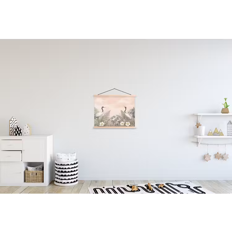 Kraanvogels - Natuur - Roze textielposter latten blank klein -kinderkamer