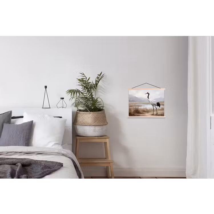 Kraanvogel - Natuur - Realistisch textielposter latten blank klein -woonkamer
