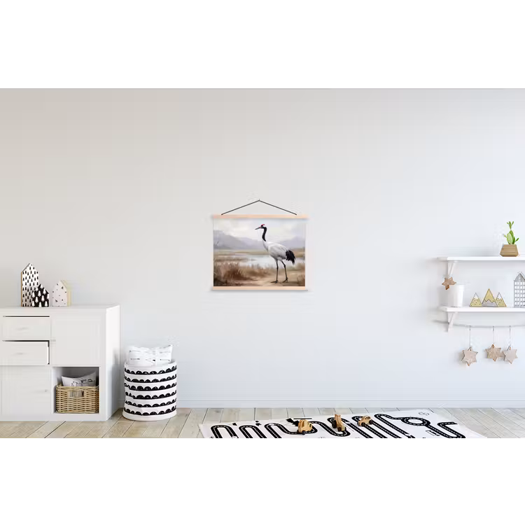Kraanvogel - Natuur - Realistisch textielposter latten blank klein -kinderkamer