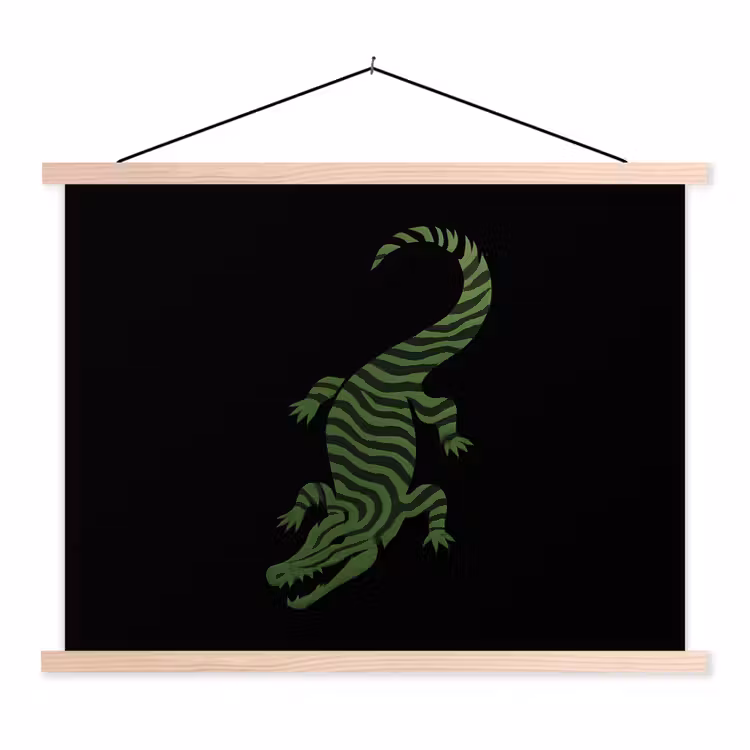 Krokodil - Groen - Tijgerachtig - Strepen textielposter latten blank klein -3d