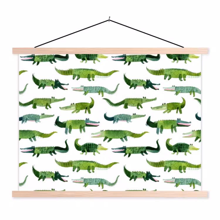 krokodillen - Speels - Groen textielposter latten blank klein 122 -3d