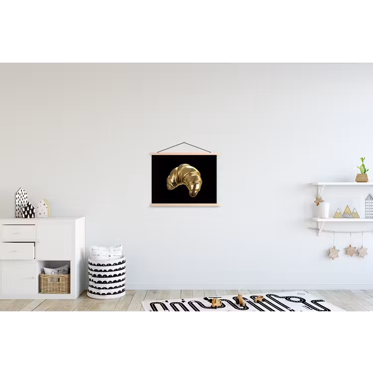 Croissant - Brood - Goud - Zwart textielposter latten blank klein -kinderkamer