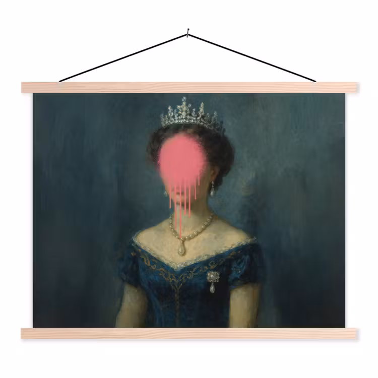 Kroon - Roze druipend verf - Portret textielposter latten blank klein -3d