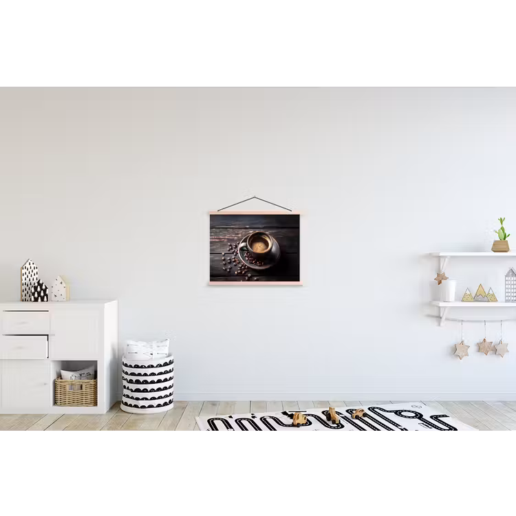 Kop - Koffie - Hout - Bonen textielposter latten blank klein -kinderkamer