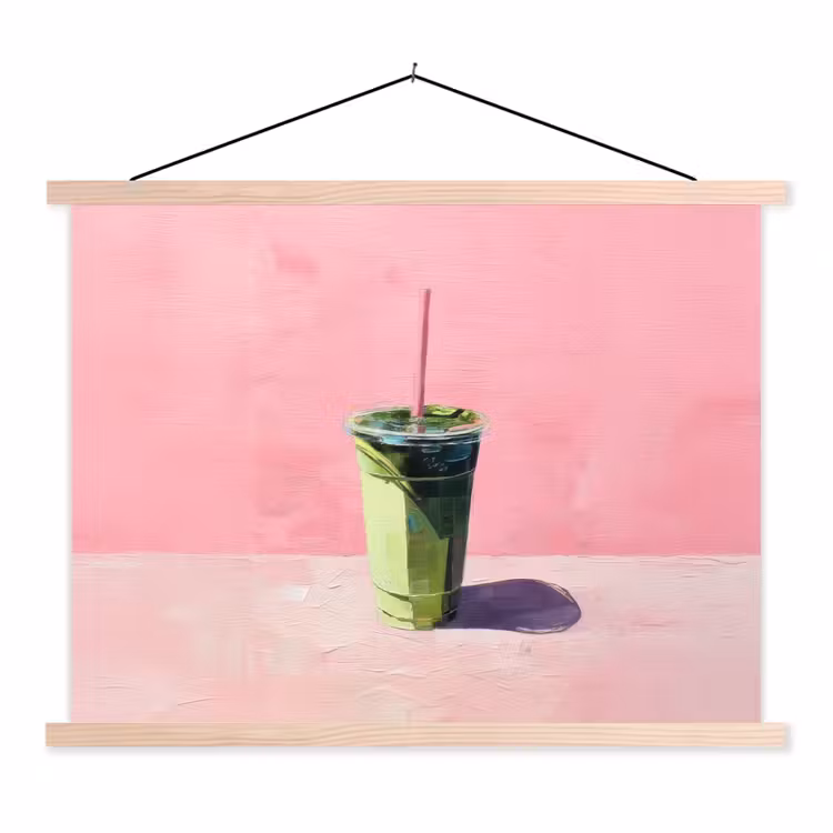 Beker - Rietje - Minimalistisch - Groen textielposter latten blank klein -3d