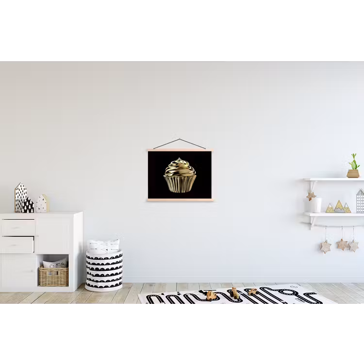 Cupcake - Eten - Goud - Zwart textielposter latten blank klein -kinderkamer