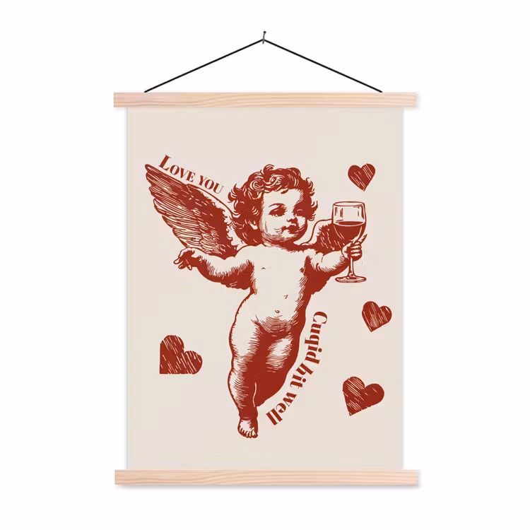 Cupido - Hartjes - Rood - Klassiek textielposter latten blank klein -3d