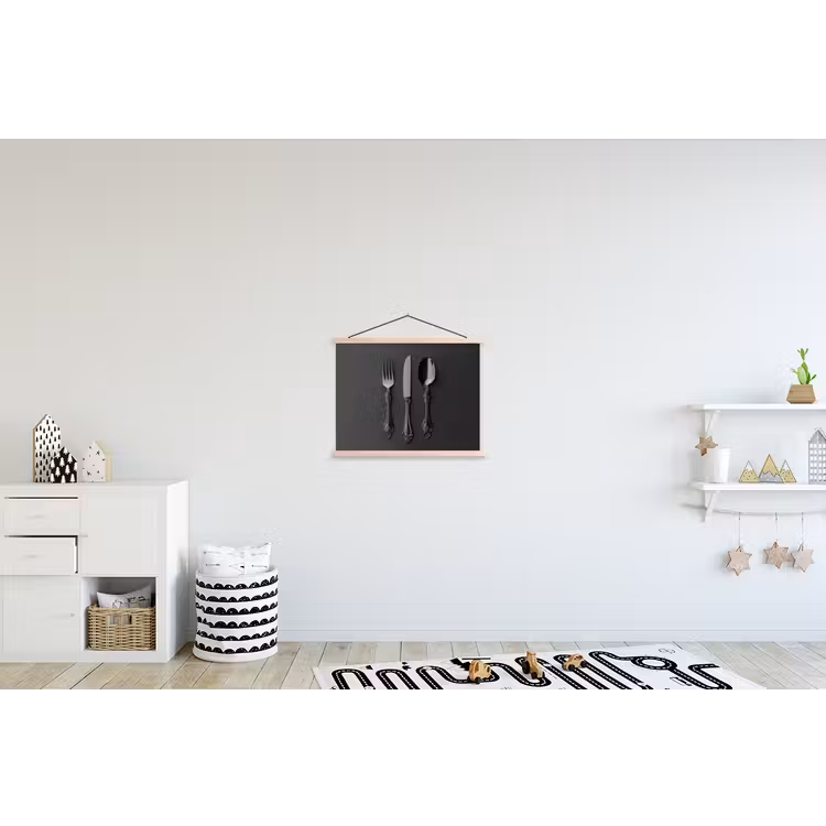 Bestek - Zwart textielposter latten blank klein -kinderkamer