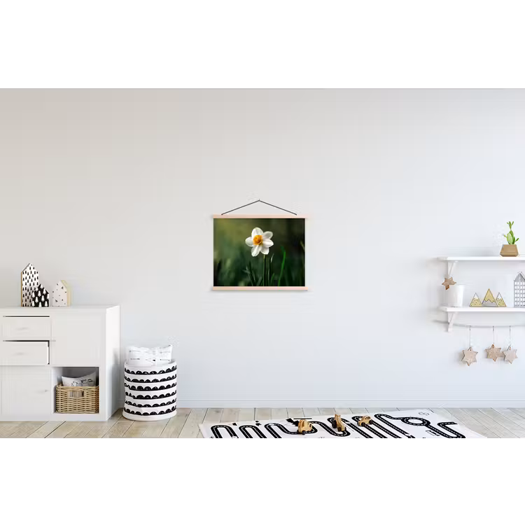 Narcis - Bloem - Wit - Grassprieten textielposter latten blank klein -kinderkamer