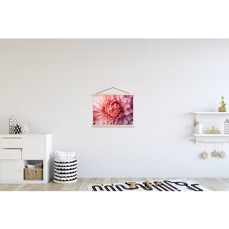 Dahlia - Bloem - Close up - Roze textielposter latten blank klein -kinderkamer