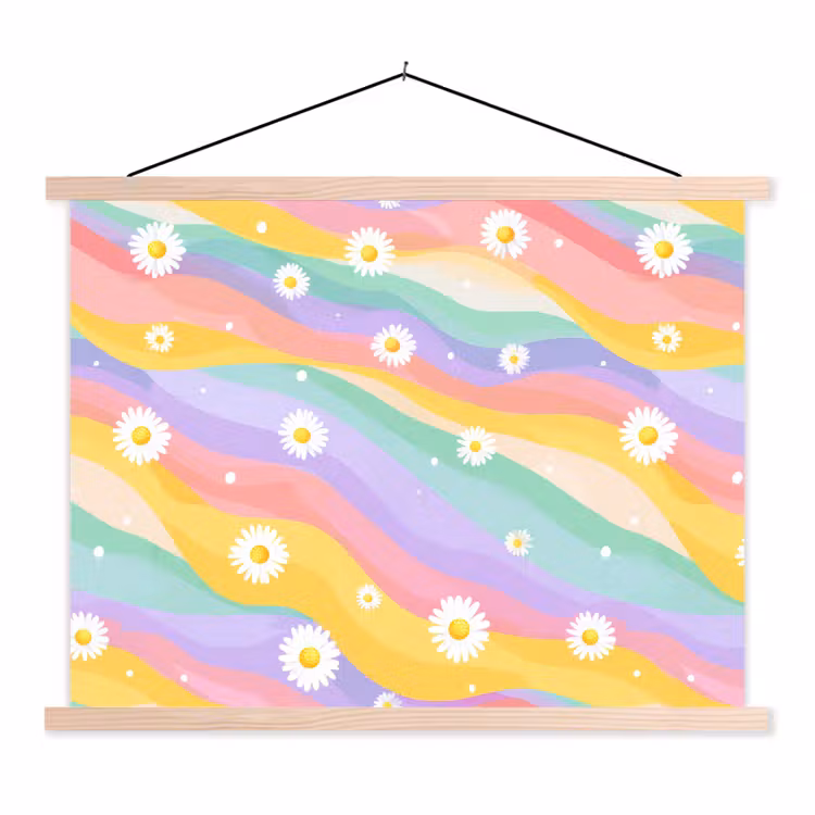 Madeliefjes - Kleurrijk - Pastel textielposter latten blank klein -3d