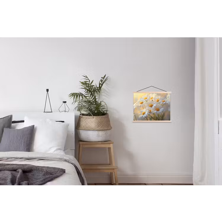 Madeliefjes - Wit - Zonlicht textielposter latten blank klein -woonkamer