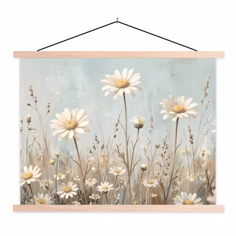 Madelief - Illustratie - Wit textielposter latten blank klein -3d