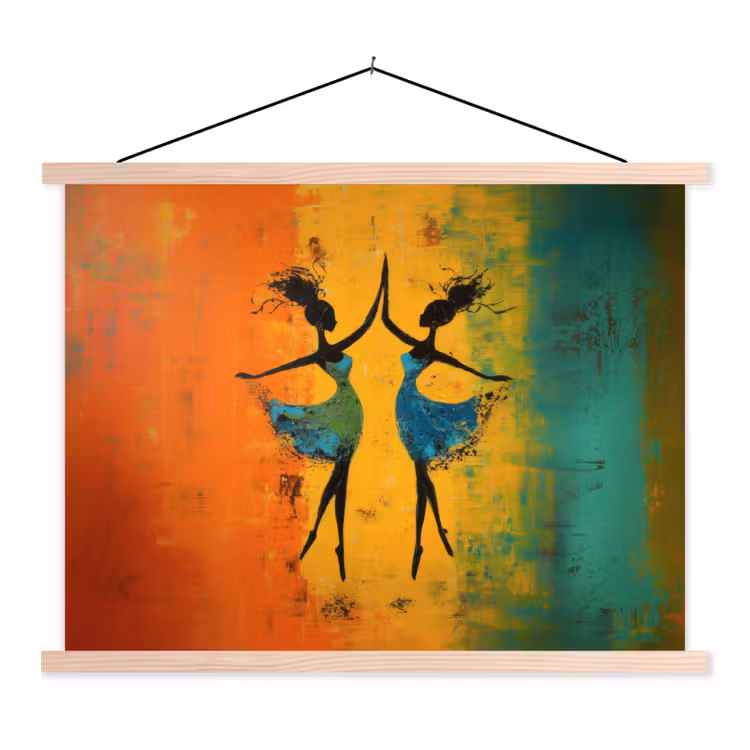 Dansen - Vrouwen - Verfstructuur textielposter latten blank klein -3d